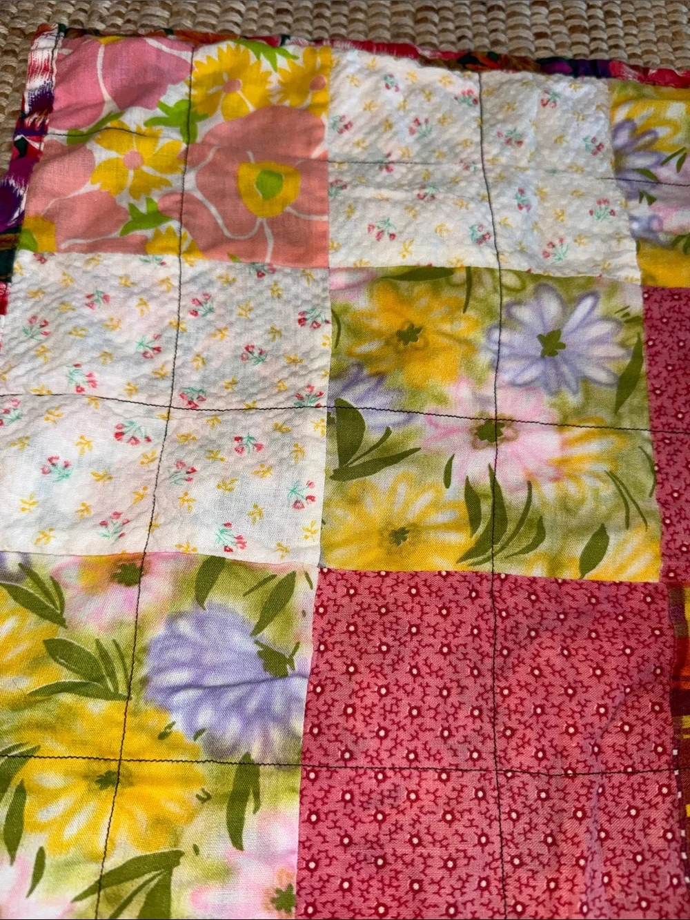 Vintage Patchwork Cotton Quilt with floral back- 36x36